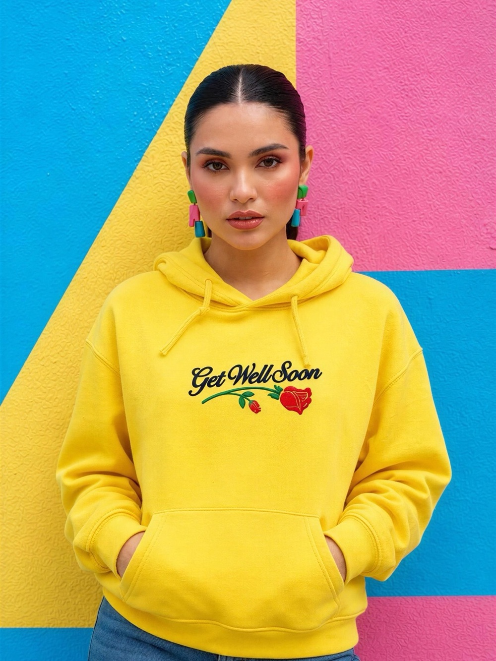 Women's Yellow 'Get Well Soon' Graphic Hoodie - Casual Pullover